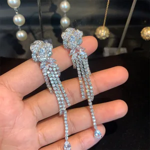 Женские серьги-подвески из серебра 925 пробы, с цирконом