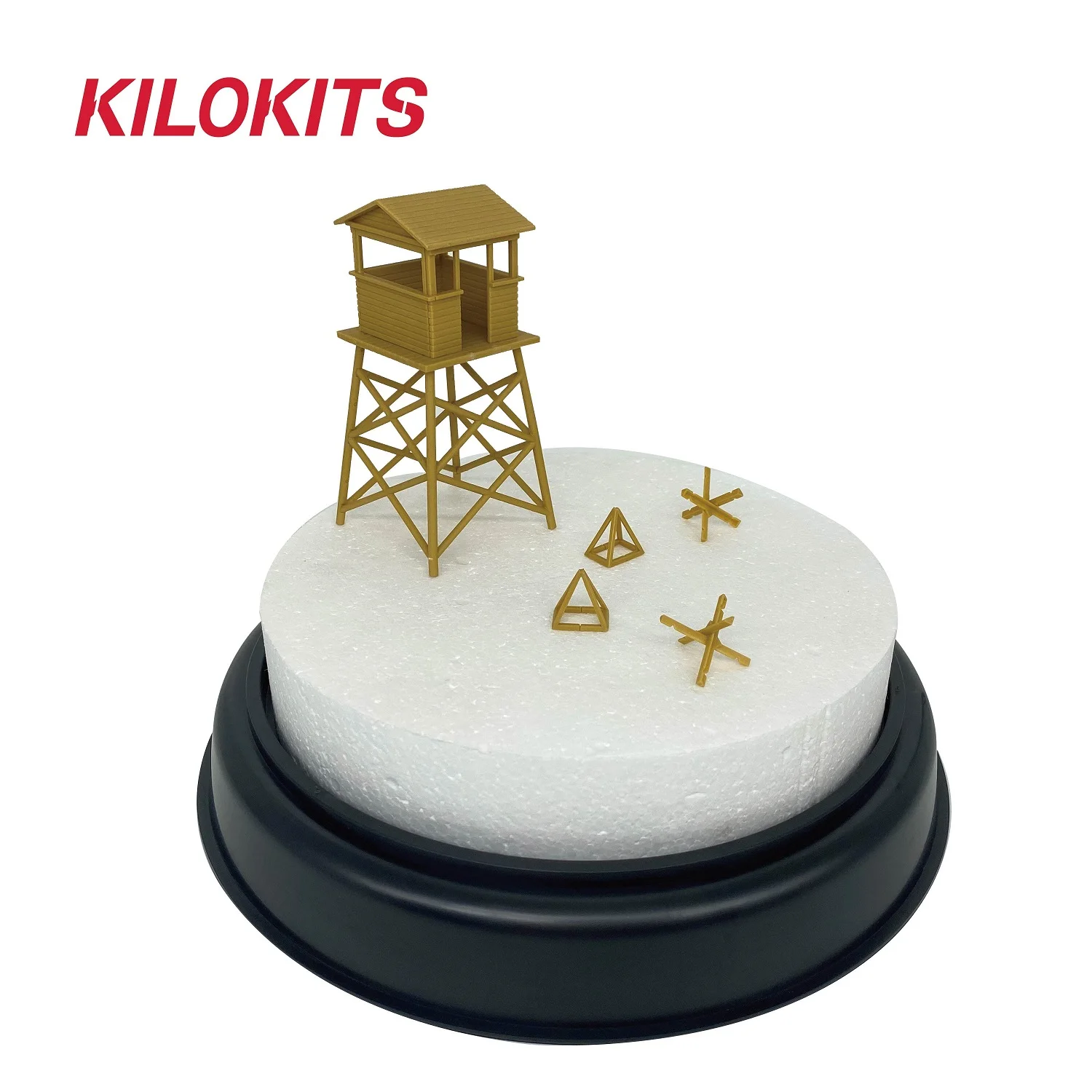 1/72 Scale Round Landscape Base Dia.20cm with Watch Tower and Anti-Tank Obstacles Military Diorama