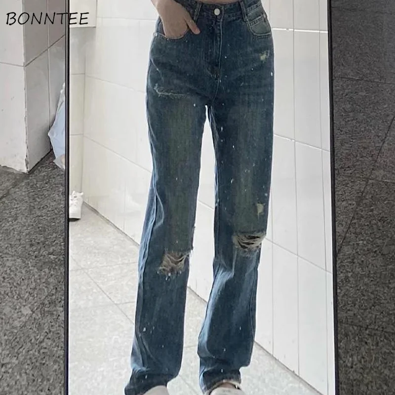 

Jeans Women Ripped Full Length Students High Waist Street Wear Daily Popular Leisure Female Summer All-match Cool Lady Trousers