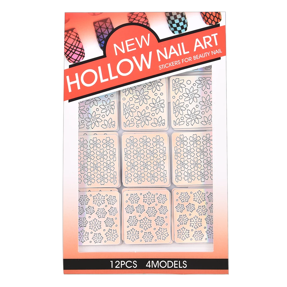 

12 Style Nail Art Transfer Stickers Manicure Tips DIY Decorations Tool 3D Hollow Irregular Grid Stencil Stripe Line Nail Vinyls