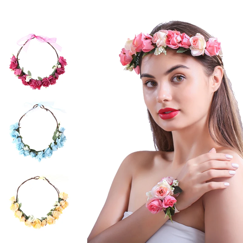 22style New Elegant Wedding Headband Sweet Bride Rose Flower Crown Fashion Women Beach Travel Hair Wreath Party Accessories | Дом и сад