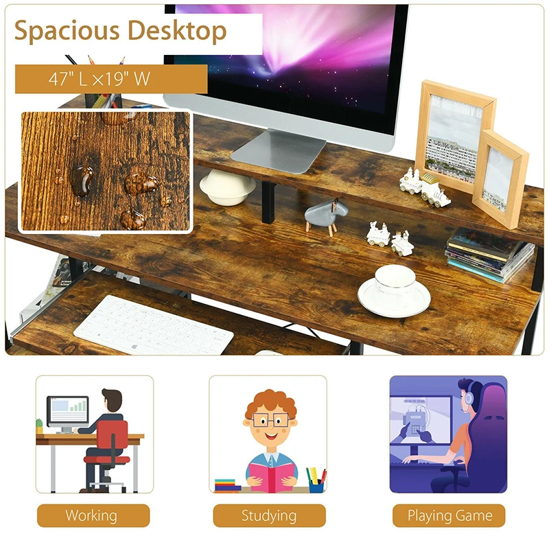 

47 Computer Desk Sturdy Steel Construction Keyboard Tray Monitor Stand Ergonomic Working Posture Industrial Office Writing Desk