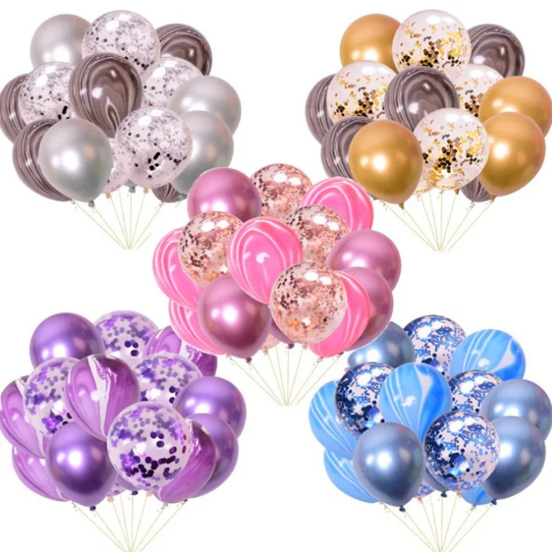 

12 inch metal sequined balloon set chrome metal agate latex confetti balloon wedding party decoration