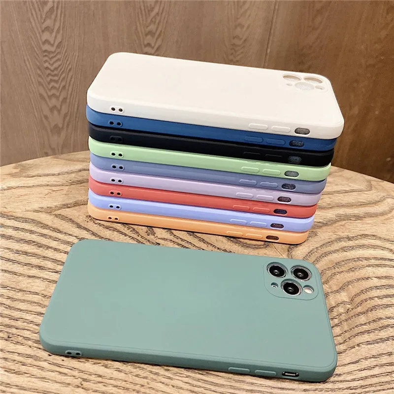 

Luxury Square Liquid Silicone Phone Case for IPhone 11 12 Pro Max Mini XS X XR 6 6s 7 8 Plus SE Thin Soft Cover Candy Phone Case
