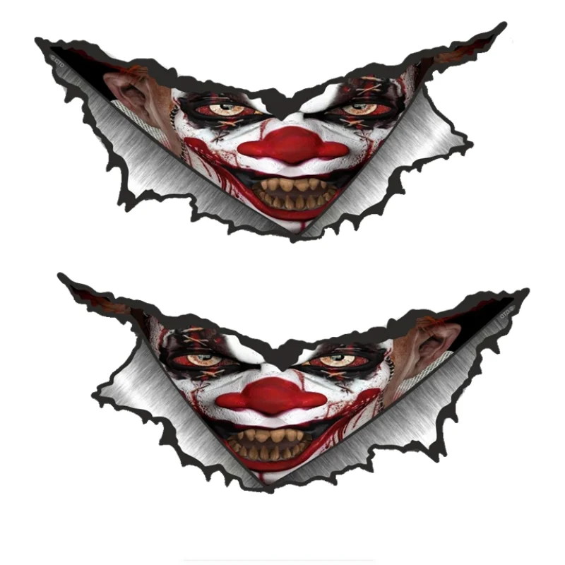 

13*13cm Interesting Large Pair Triangular Ripped Torn Metal Evil Horror Clown Motif Vinyl Car Sticker Motorcycle Car Decal