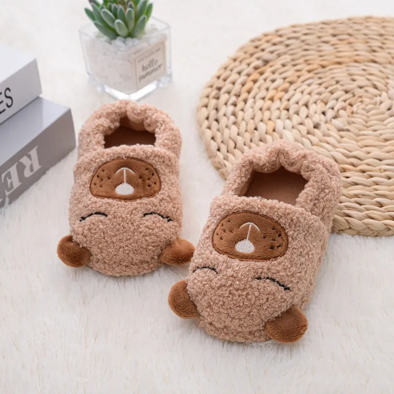 

kids boy cotton slippers children cartoon bear shoes warm non-slip baby girls winter/autumn child plush velvet slippers