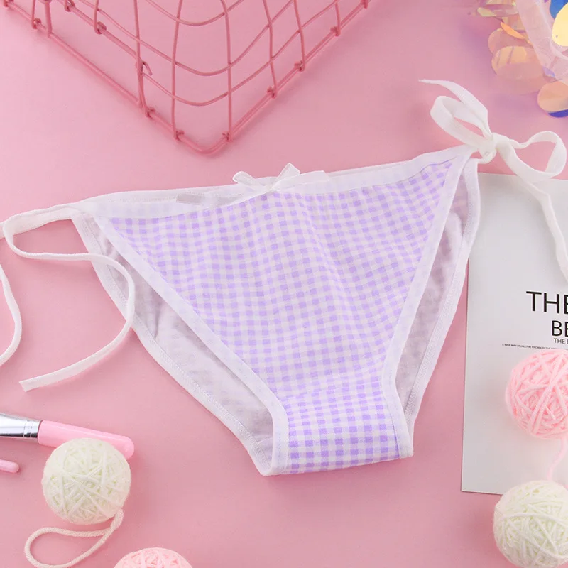 Японский светильник фиолетовые клетчатые трусики с бантиком 2 юаня мягкие для