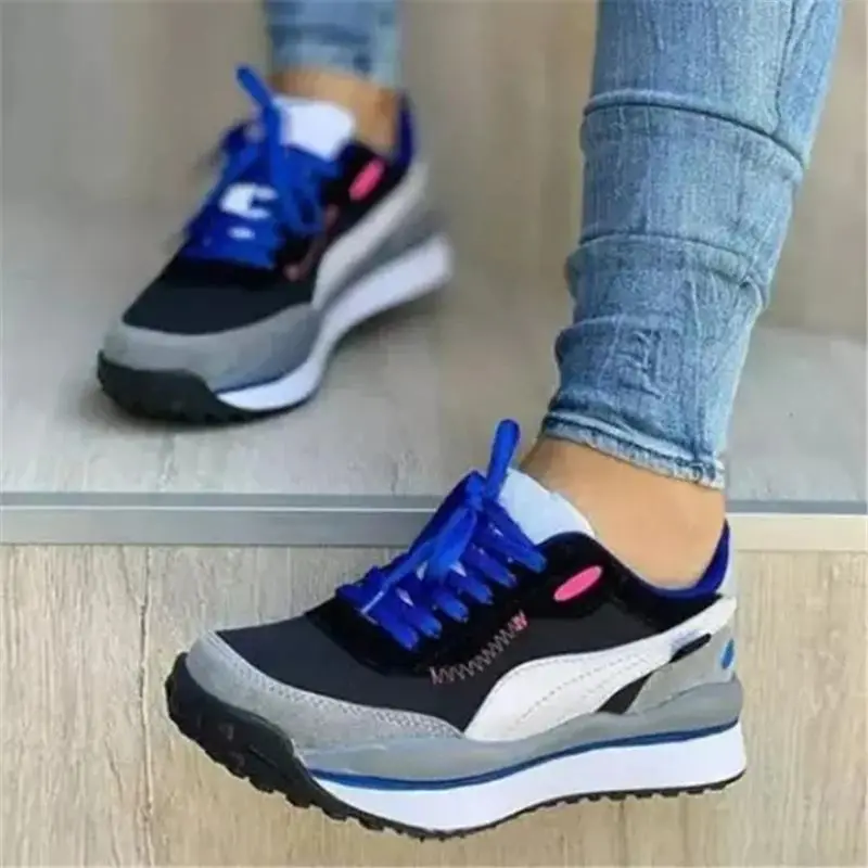 

New Products In Autumn Women Fashion Pu Stitching Lace Up Walking Shoes Leisure Sports Shoes Hot Selling Women's Shoes KN139