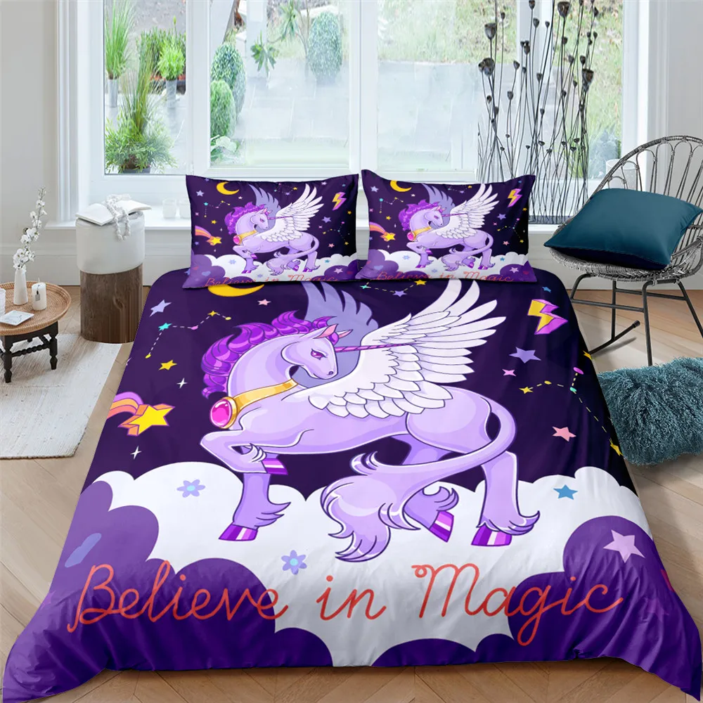 

Unicorn Printed Bedding Set Children Girls Duvet Cover Sets Single Double King Quilt Covers Bedspreads Home Textiles