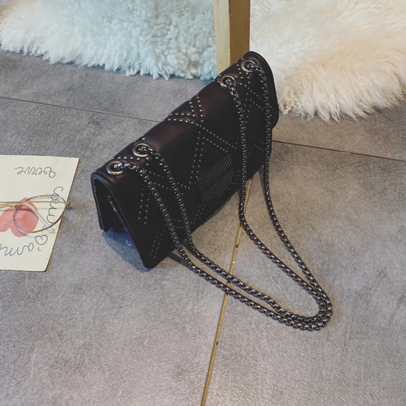 

Rivet Women's Bag PU Leather Crossbody Bags For Women 2021 New Simple Fashion Chain Shoulder Messenger Bag Lady Small Phone Bag