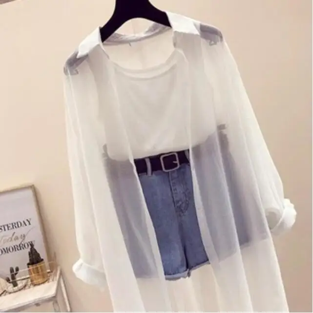 Женская легкая шифоновая блузка летняя однотонная Свободная рубашка для защиты