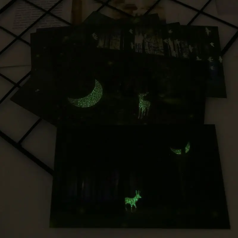 30pcs Vintage Luminous Postcard Glow In The Dark Forest Streamer Animal Greeting Post Card Novelty Xmas Greeting Cards Gift