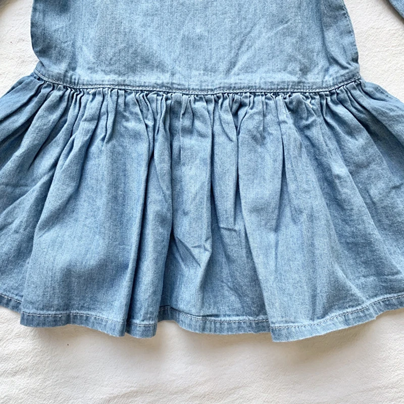 Милое Новое Осеннее теплое платье для маленьких девочек джинсовые однотонные