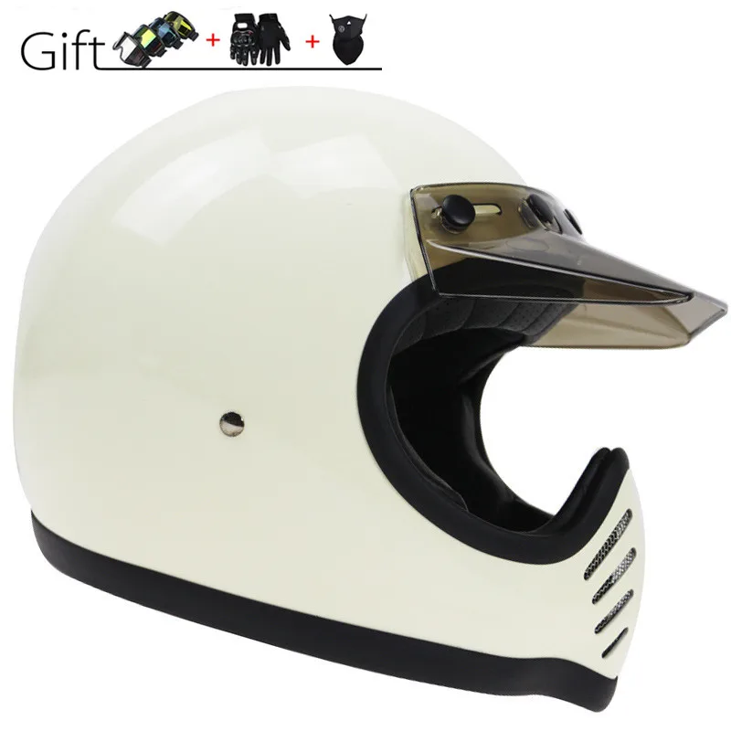 

Send 3 Pieces Gift Motorcycle Helmet Fiberglass Shell Retro Vintage Cafe Racer Full Face Casco Moto Scorpion Helmet for Children