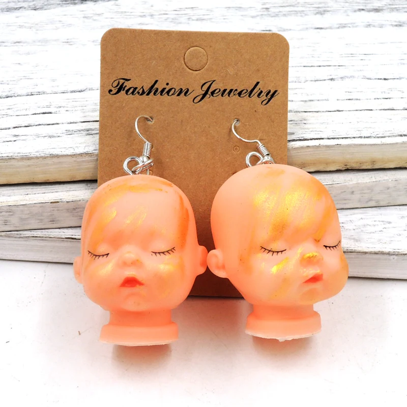 gold face Kawaii жуткий ребенок bloddy кукольные серьги крючок милый сонное сердце любовь Хэллоуин ужасный ER558 - Окраска металла: gold face
