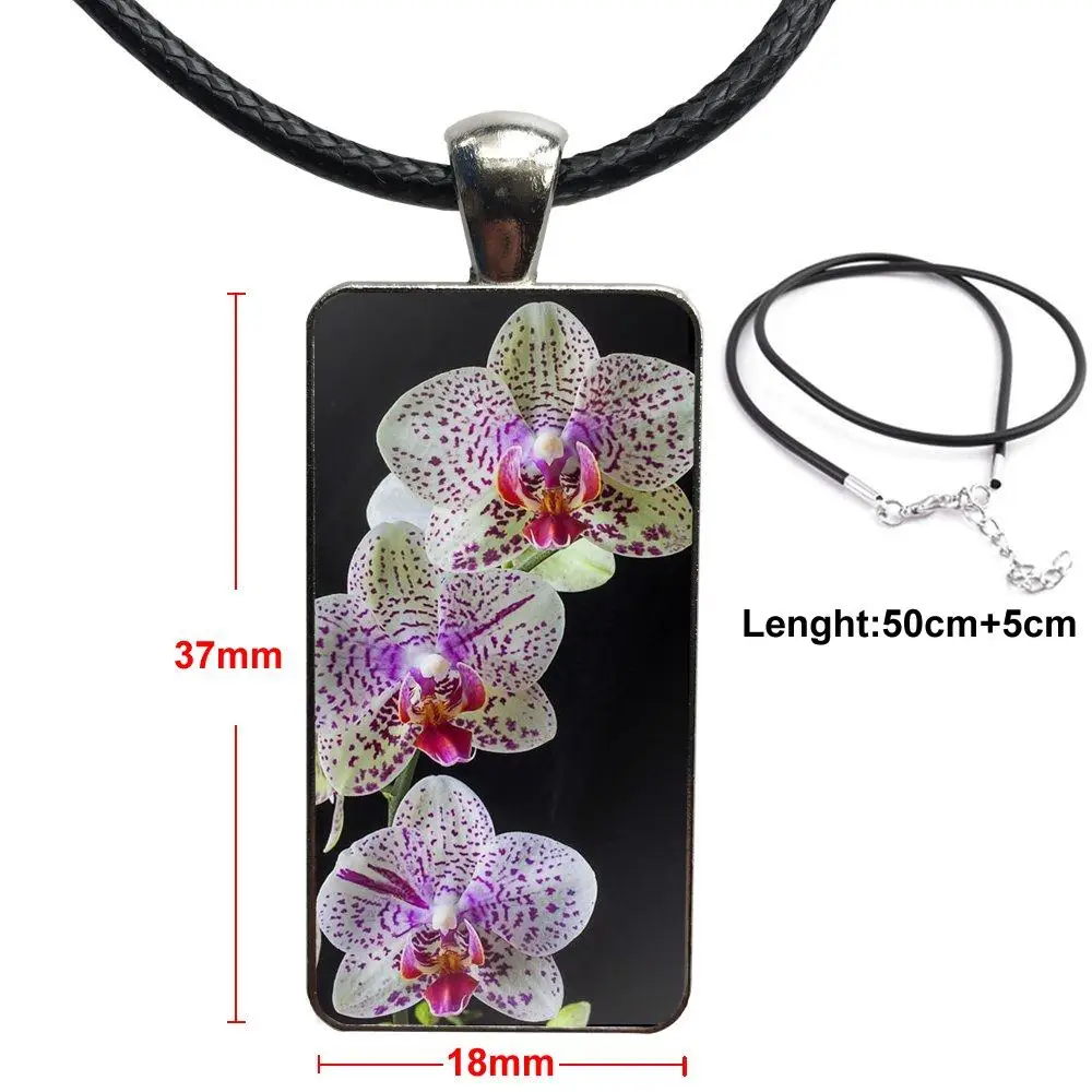 

Glass Cabochon Choker Pendant Rectangle Necklace Steel Color Jewelry For Women Party Orchid Flower