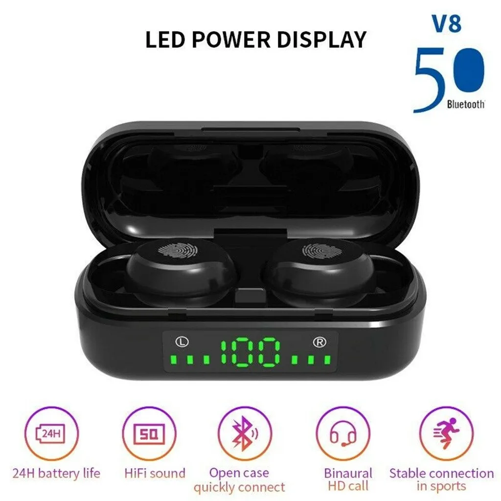 Беспроводные наушники V8 TWS Bluetooth 5 0 9D бас стерео водонепроницаемые гарнитура с