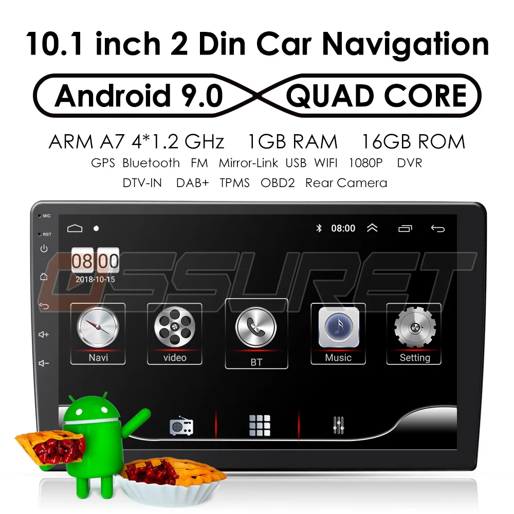 2Din Android 9,0 автомобильный Радио стерео Мультимедийный плеер gps Navi для универсального FM Mirror-Link USB wifi 1080P DTV-IN DAB+ TPMS OBD2