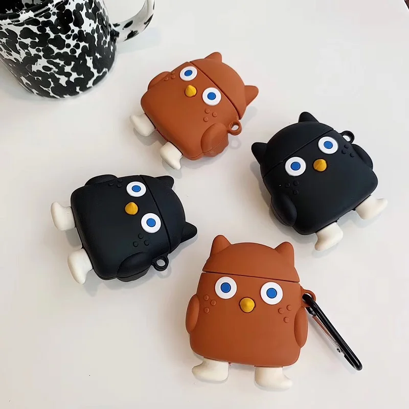 3D силиконовый тупой Симпатичные Сова черный/коричневый Цвет Airpods зарядным