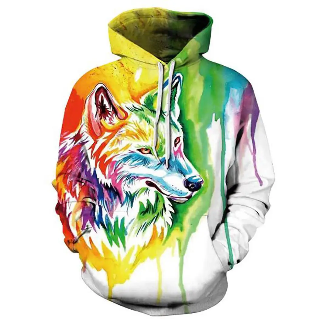 color3 Модные женские мужские толстовки с капюшоном с 3D принтом волка и животных для мужчин и женщин, блестящие толстовки с изображением волка 3D Harajuku - Цвет: color3