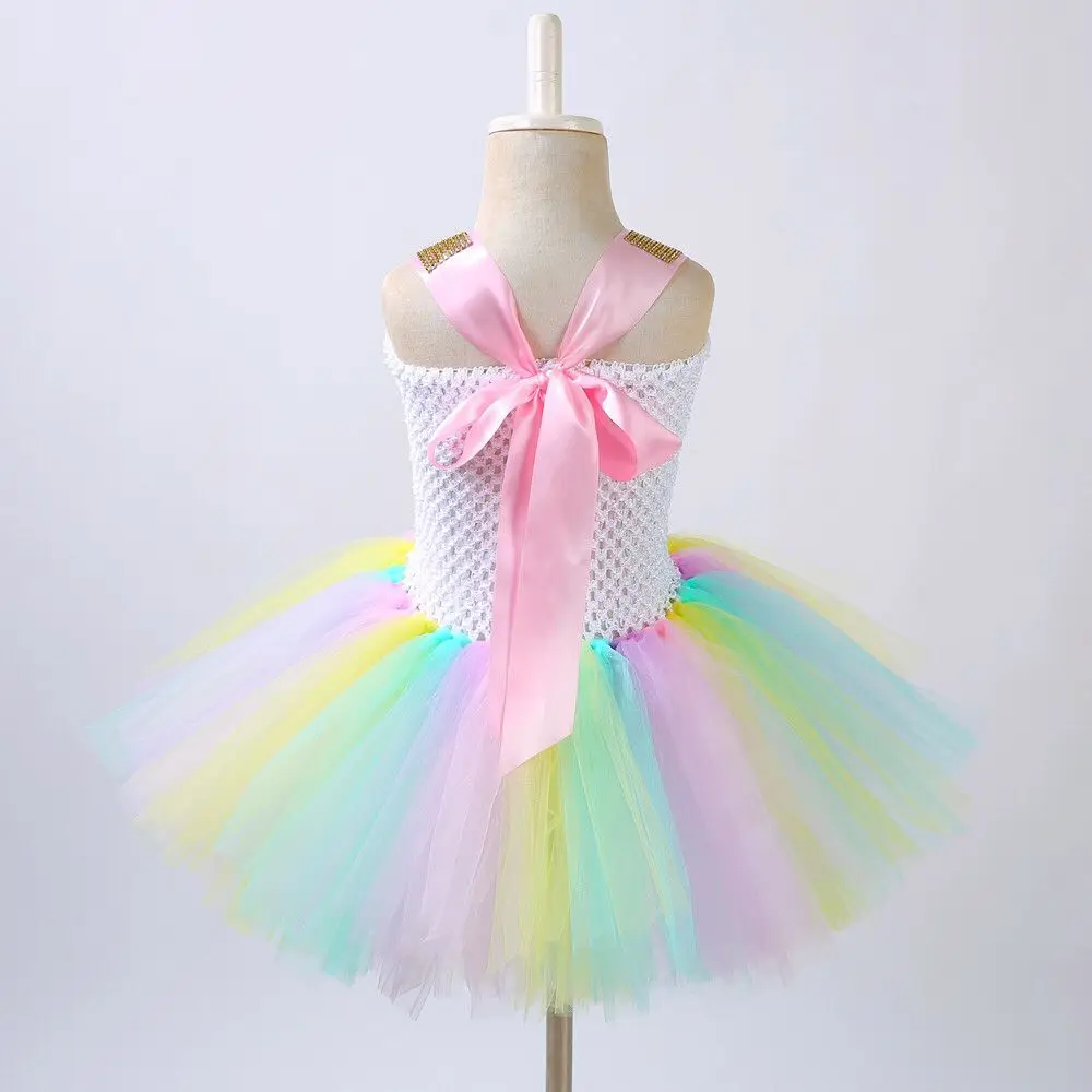 С цветочным узором для девочек Единорог Туту платье пастельных Радужное