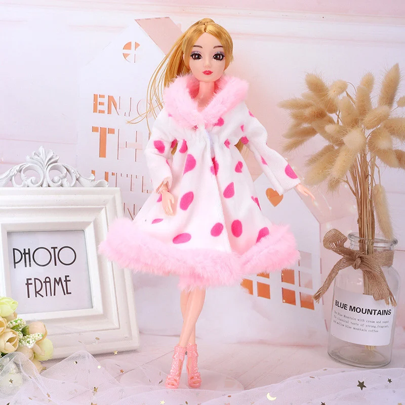 

Multicolor 1 Set Long Sleeve Soft Fur Coat Tops Dress Winter Warm Casual Wear Accessories Clothes For Barbie Doll Kids Toy Gift