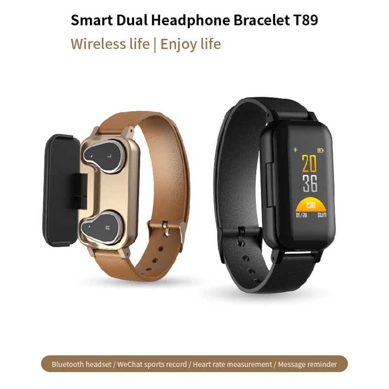 TWS Bluetooth гарнитура истинные Беспроводные Мини двойные наушники T89 Смарт-часы монитор сердечного ритма фитнес спортивный автоматизированный браслет