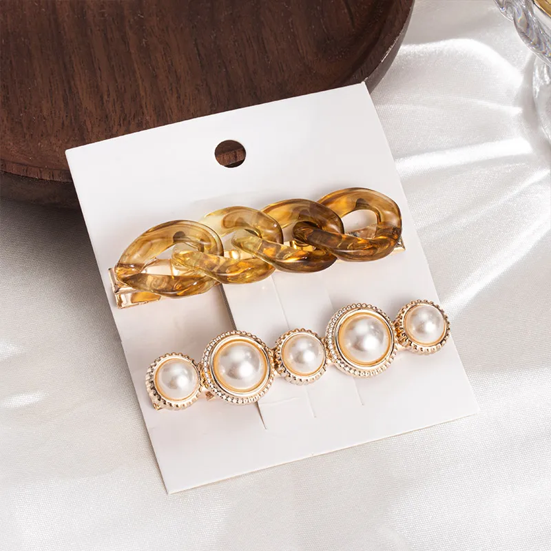 

2021 Women Fashion Leopard Acetate Pearl Geometric Hair Clips For Women Girls Headband Sweet Hairpins Barrettes Hair Accessories