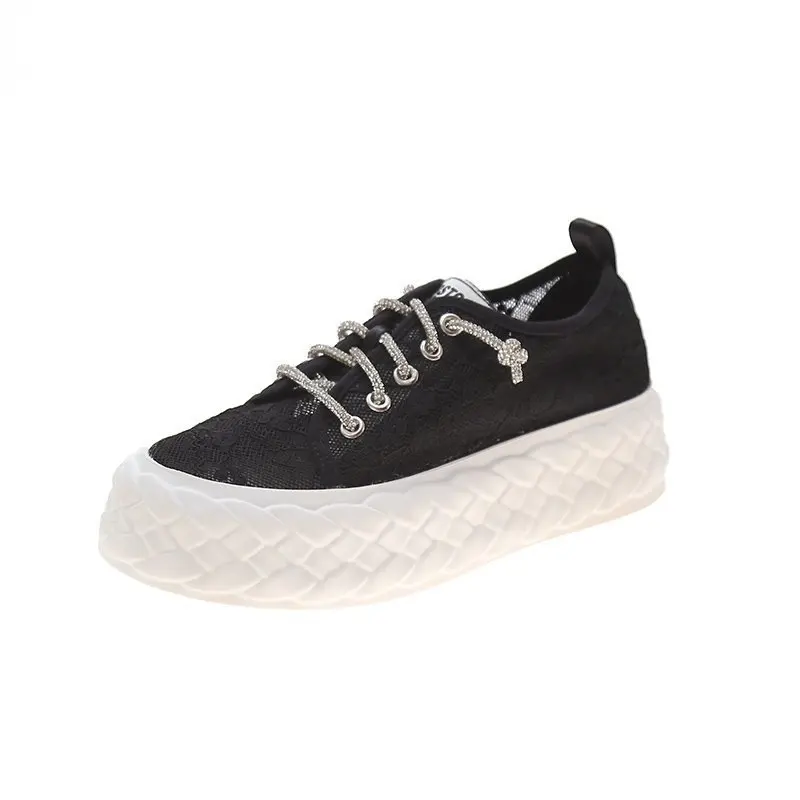 

Breathable Shoes Crystal Casual Female Sneakers Dress Flats Women Clogs Platform Tennis Rhinestone New Cross Creepers Cross-tied
