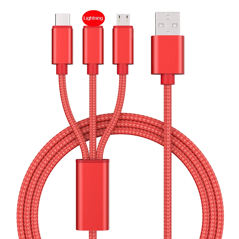 

GZKZLIA 3in1 USB Data Cable For iPhone 12 11 Pro Max 2in1 3A Fast Charge Cable 1.2m MicroUSB Type C Android Dropshipping Z54