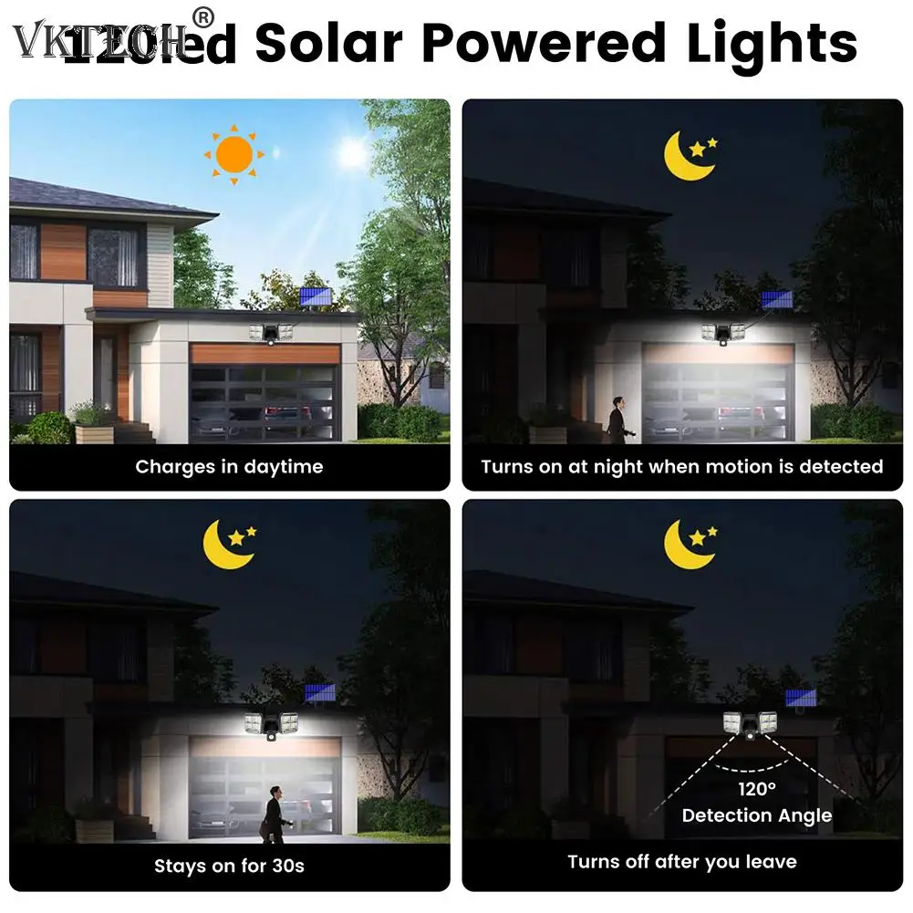 

100/120LED Solar Wall Light PIR Motion Sensor Solar Light 3 Mode Rotatable Street Lamp Waterproof Deformation Outdoor Lamp
