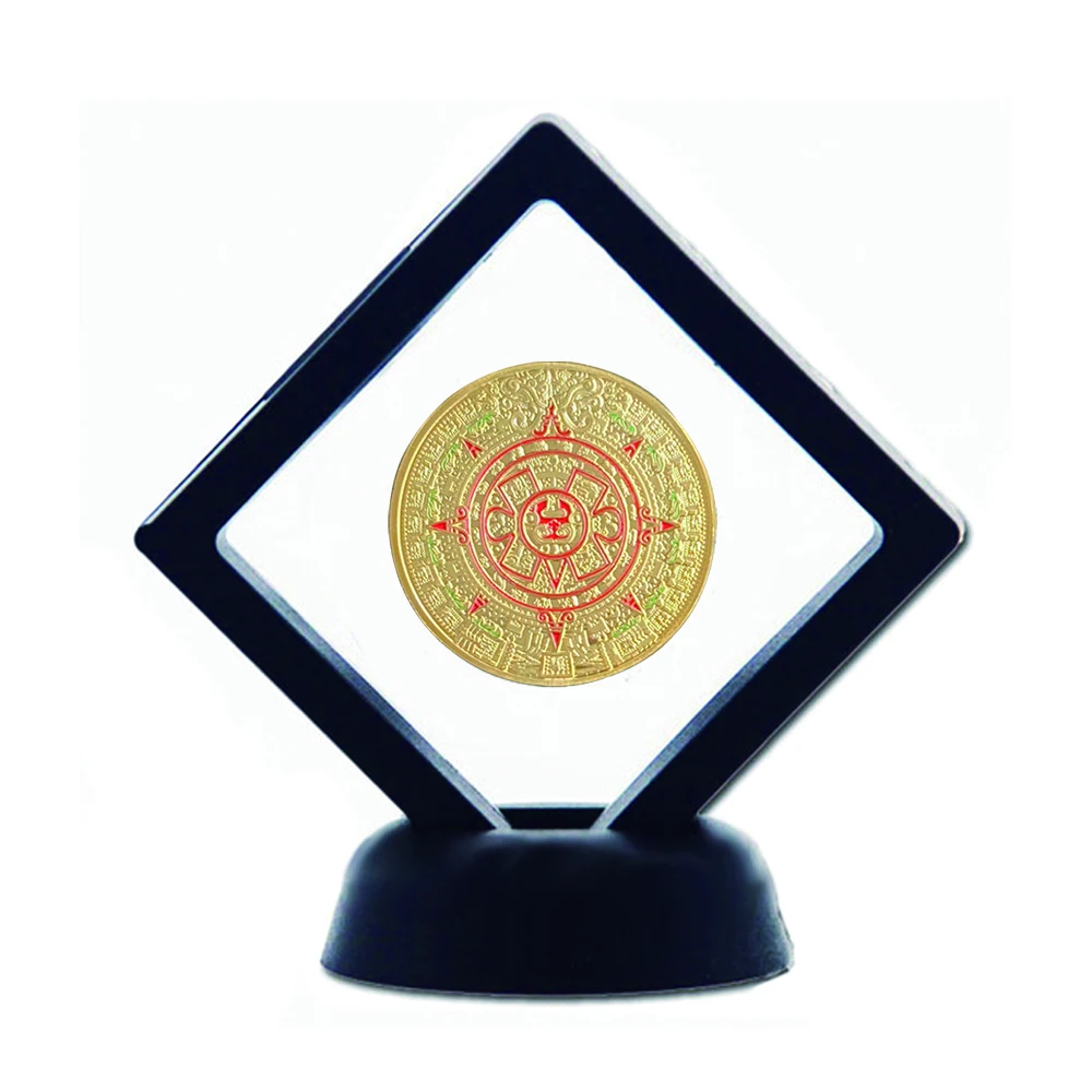 

Mexico Mayan Aztec Calendar Art Prophecy Culture 1.57"*0.12" Gold Coins Collectibles W/ Plastic Frame
