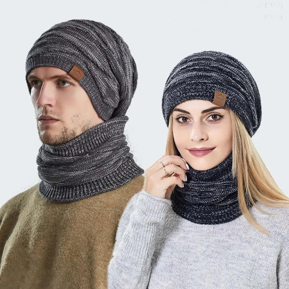 

Warm Hat Scarf Set Beanie Hat Warmer Set Winter Beanie Hat Scarf Hand-Knitted Woolen Hat For Head 19.69 To 23.62in 3 Colors