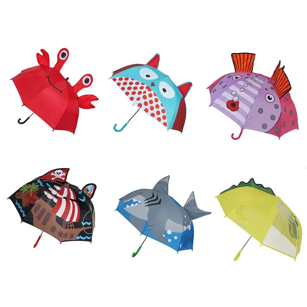 Милый мультяшный детский автоматический зонт с анимацией длинной ручкой 3D для