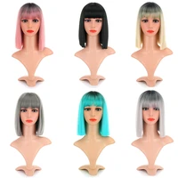 short bob straight wig with air bangs short bob synthetic heat resistant fiber colorful ombre costume wigs cosplay wig 12 inch