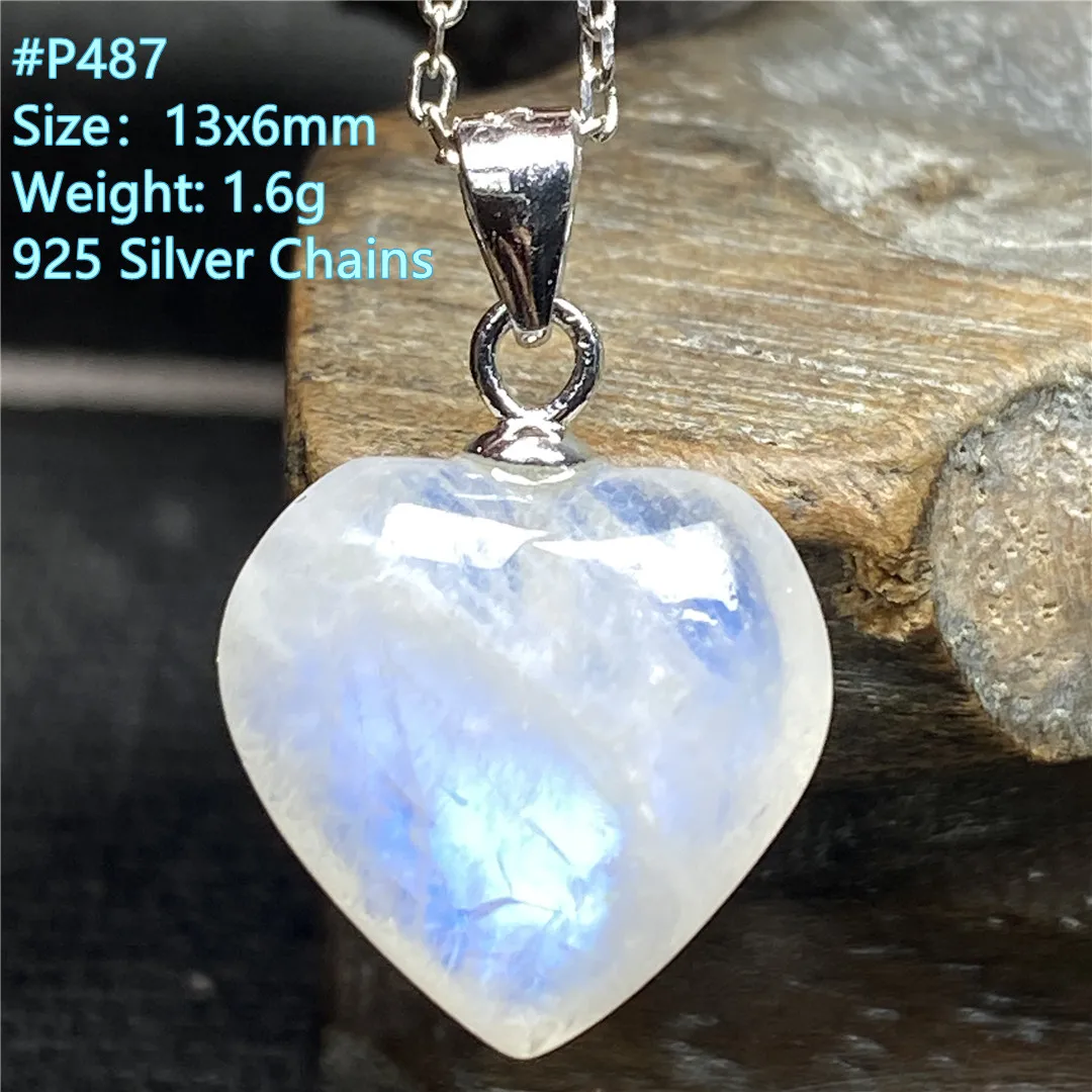 

Natural Blue Light Moonstone Pendant Necklace Jewelry For Women Lady Man Heart Crystal Beads Love Stone 925 Silver Chains AAAAA