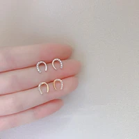 genuine 925 sterling silver horseshoe stud earrings mini u shape cute zircon earrings lucky jewelry for women girls