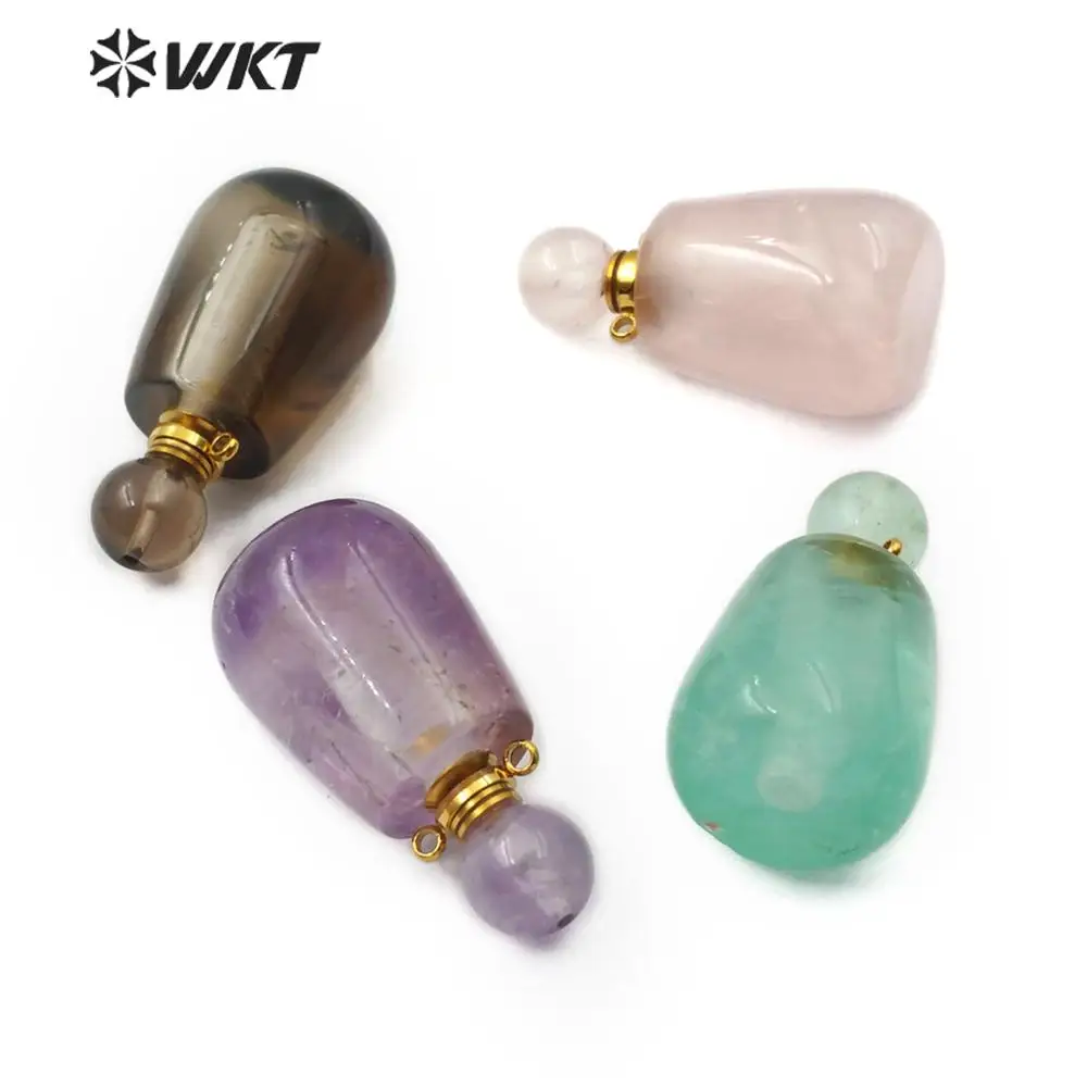 

WT-P1474 WKT New Arrivals!Five Colors Natural Stone Perfume Bottle Pendant With Gold Electroplated Double Hoop Pendant