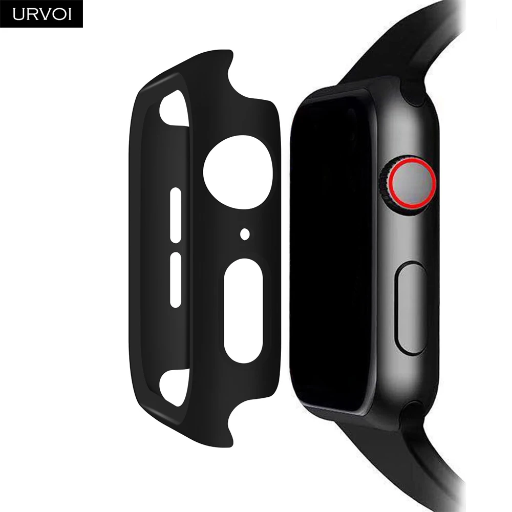 Black URVOI полное покрытие для Apple Watch series 5 4 3 2 Чехол 40 44 м матовый пластиковый бампер с закаленным стеклом для iWatch Pine Green band - Цвет: Black