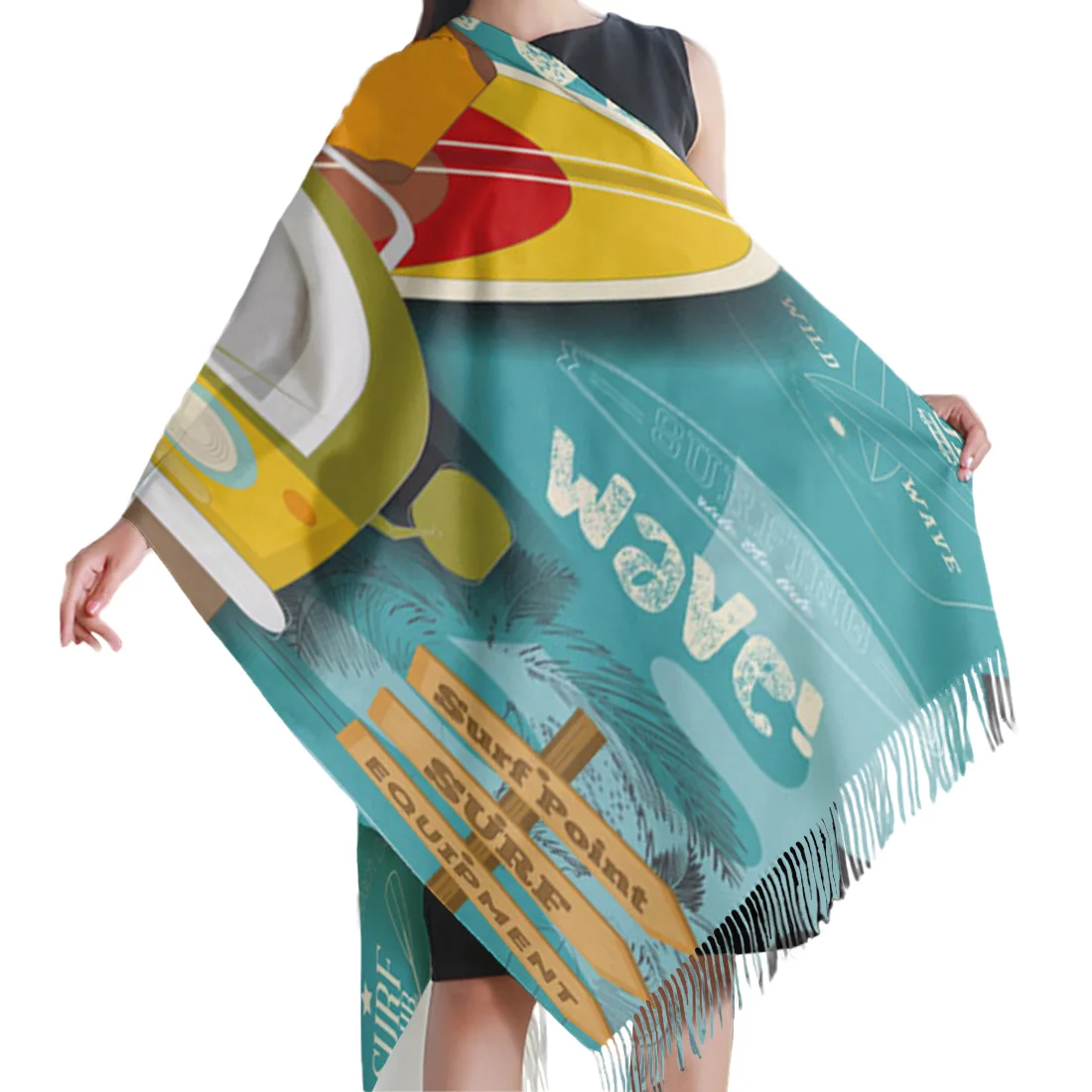 Модные большие шарфы с героями мультфильмов автобус путешествия шаль унисекс