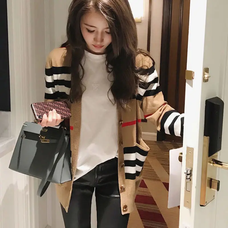 

Jacket women early spring autumn and winter new sweater Han loose sweater cardigan casual top striped out slim