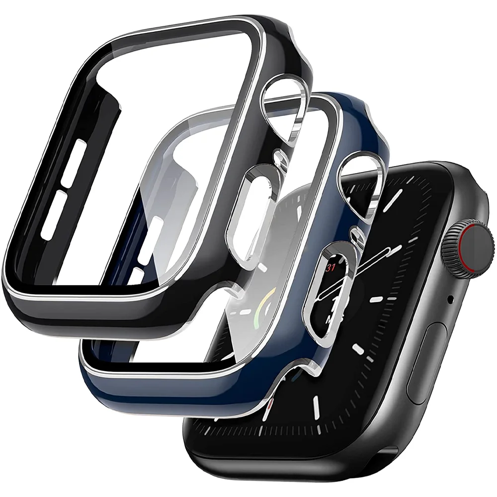 

Glass+Cover For Apple watch series 7 3 4 5 6 SE 45mm 41mm Tempered Glass Screen Protector Apple Watch case 44mm 40mm 42mm 38mm