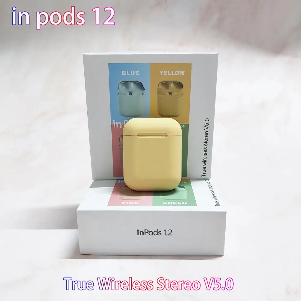 Yellow inpods Новинка, наушники inpods 12 TWS, Bluetooth, i7s, i11 5,0, наушники, стерео, спортивные, Hands-free, гарнитура PK i 12 tws i20 tws i80, fone de ouvido - Цвет: Yellow inpods