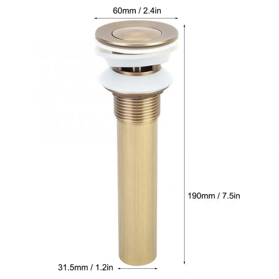 

Basin Drain Pressing Type Brass Antique Basin Popup Drain with Overflow Drain Stopper Accessories bath accessories
