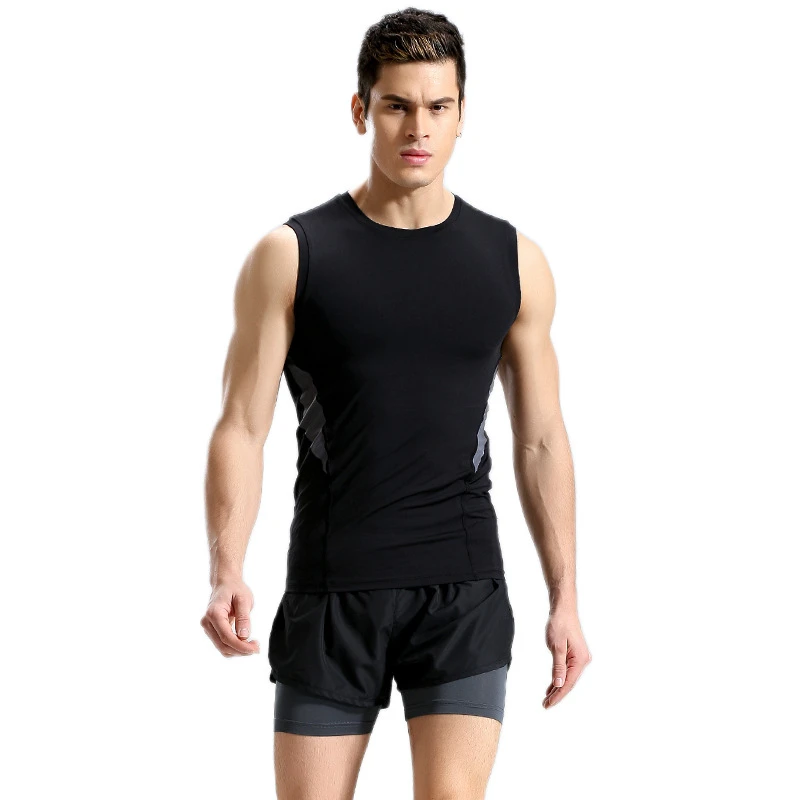 

Summer Sports Set Men's Elastic Tight-Fitting Quick-Drying Vest Double-Layer Running Shorts Muscle Brothers Fitness Clothes Suit
