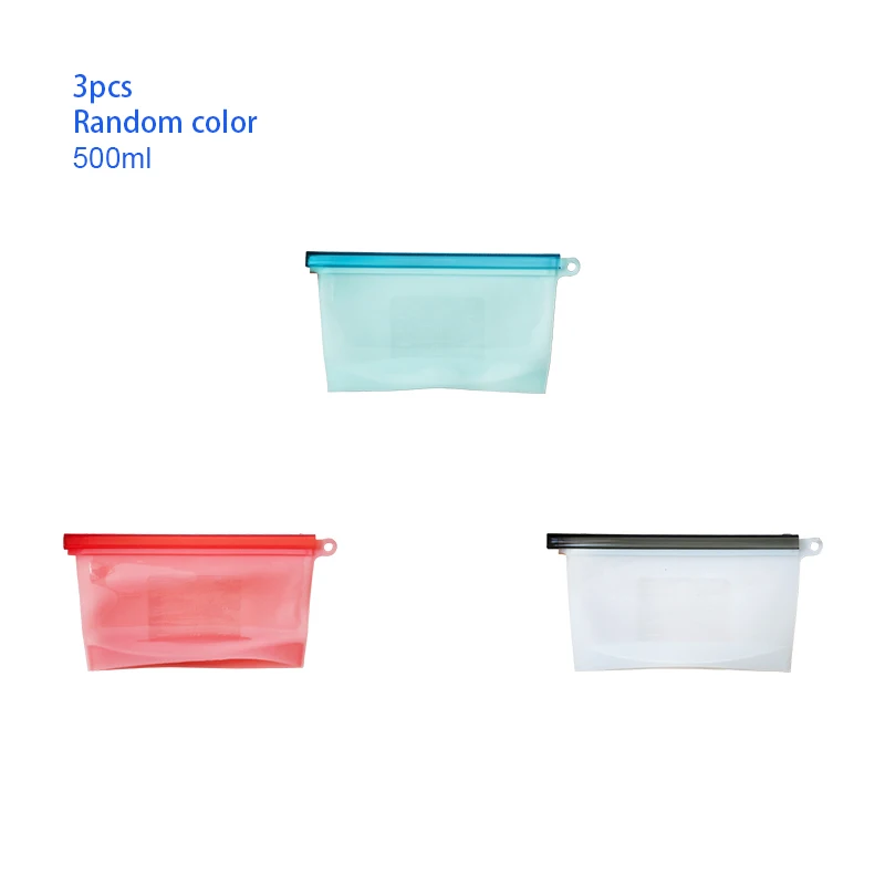 3pcs 500ml 4 шт 500/1000/1500 мл/4000 мл многоразовые силиконовые Еда хранения Свежие Фрукты Мясо Чехлы для хранения молока Кухня аксессуары - Цвет: 3pcs 500ml