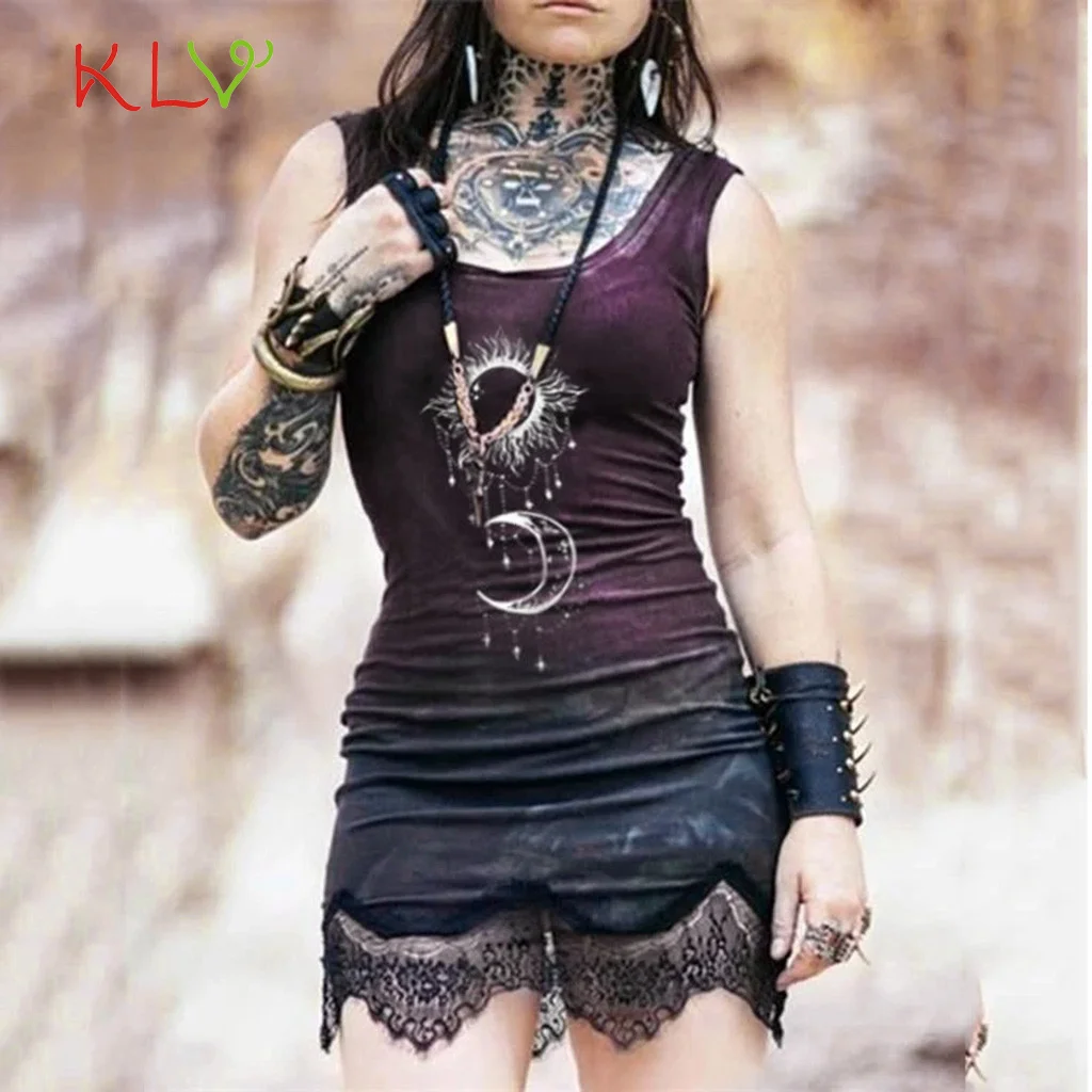 Готическое платье в стиле стимпанк летнее Кружевное облегающее без рукавов