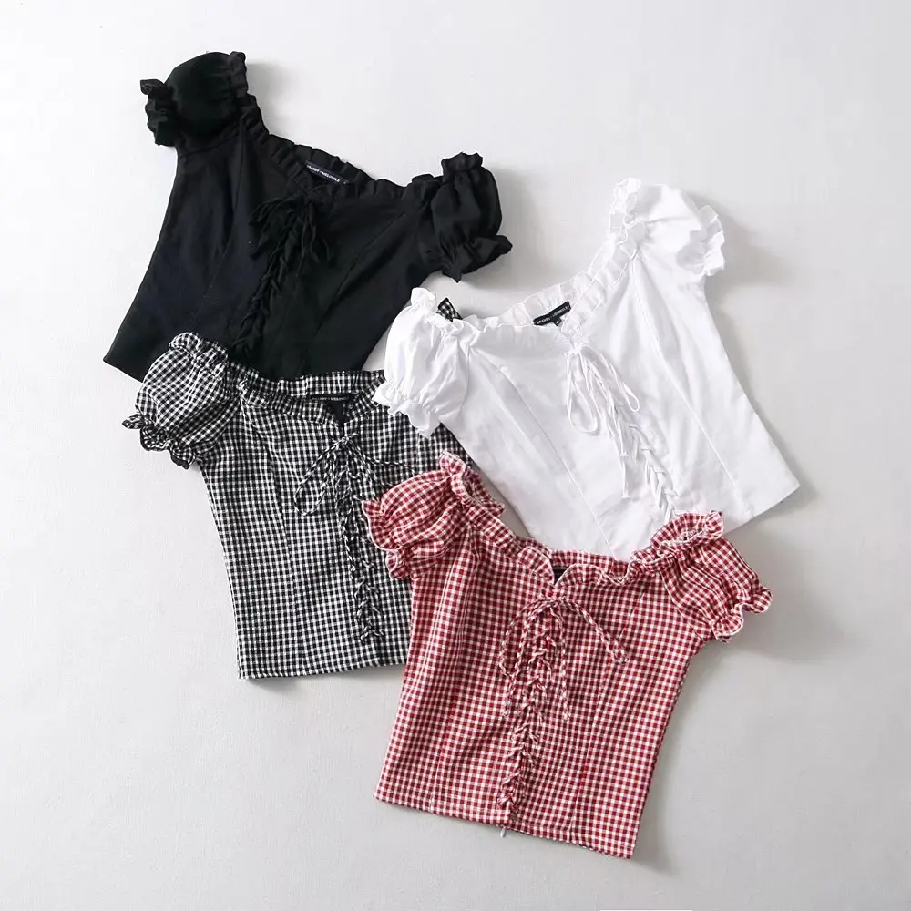 Женская блузка корсет на шнуровке с квадратным вырезом и рукавами