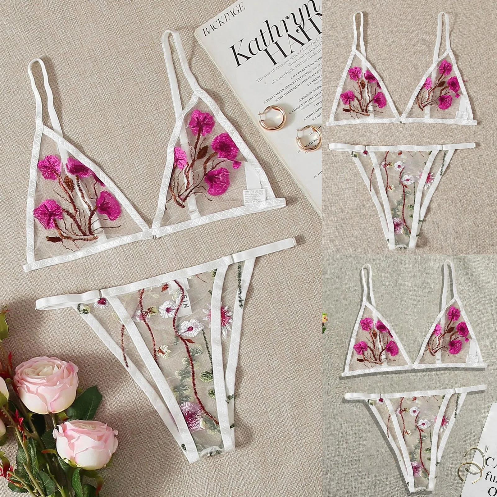 

New Sexy Ladies sleepwear set Bra Fashion G-String Thong Sleepwear Underwear Lingerie Flower Lace Women erotic lingerie new