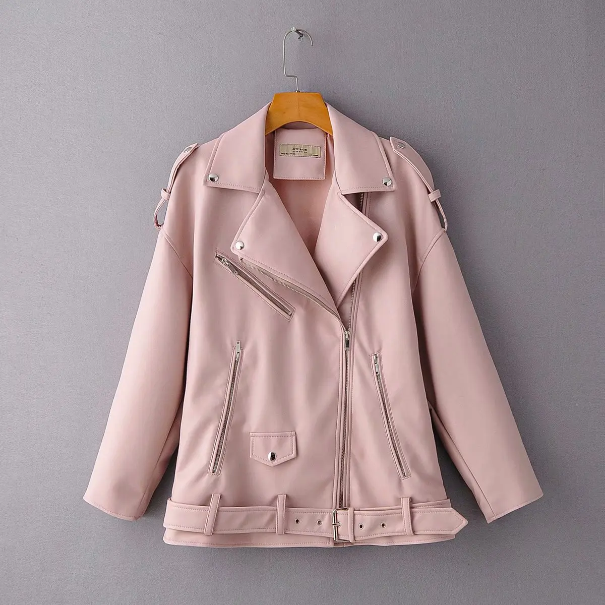 

Lugentolo Faux Leather Jacket Women Turn-down Collar Antumn Fashion PU Zipper Epaulet Zippers Slim Motorcycle Jacket